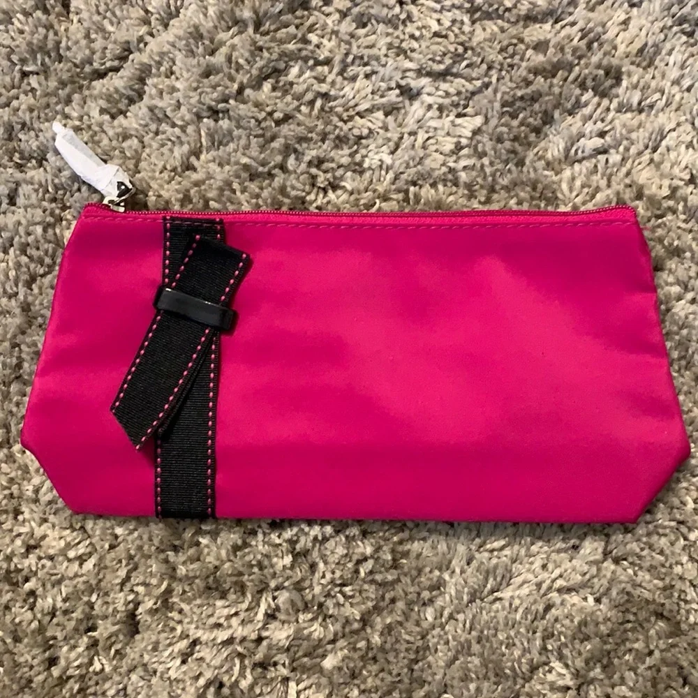 Hot Pink Makeup Bag with Black Ribbon Detail New‎ Cosmetic Travel Case